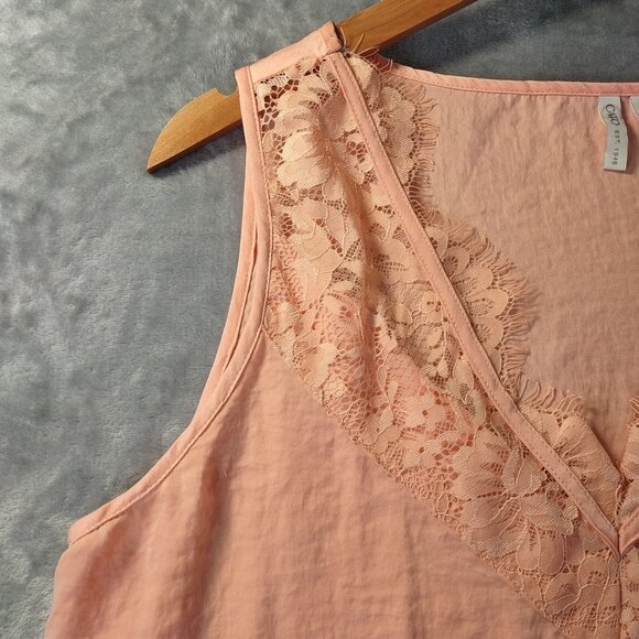 Cato Womens Sleeveless Lace Trim Tank Top L Peach Blush Romantic Boho‎ Textured - Picture 4 of 9